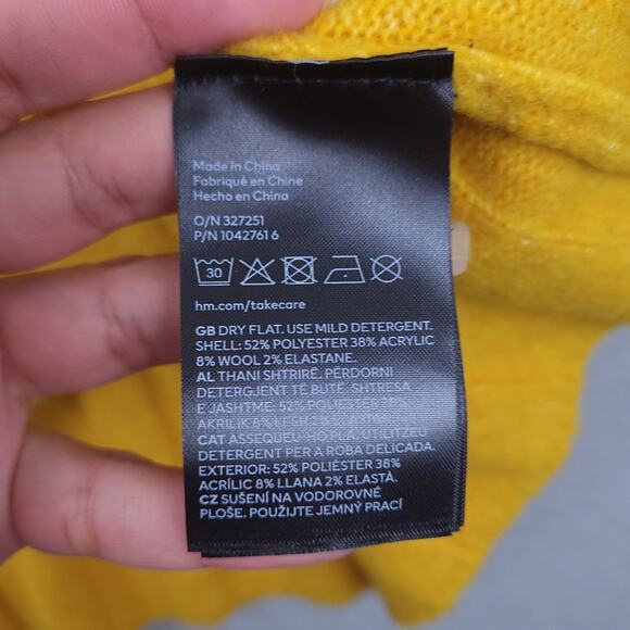 H&M Women's Ochre Oversized Stretch Wool Blend Ribbed Midi Dress Sz Small Yellow - Picture 6 of 14